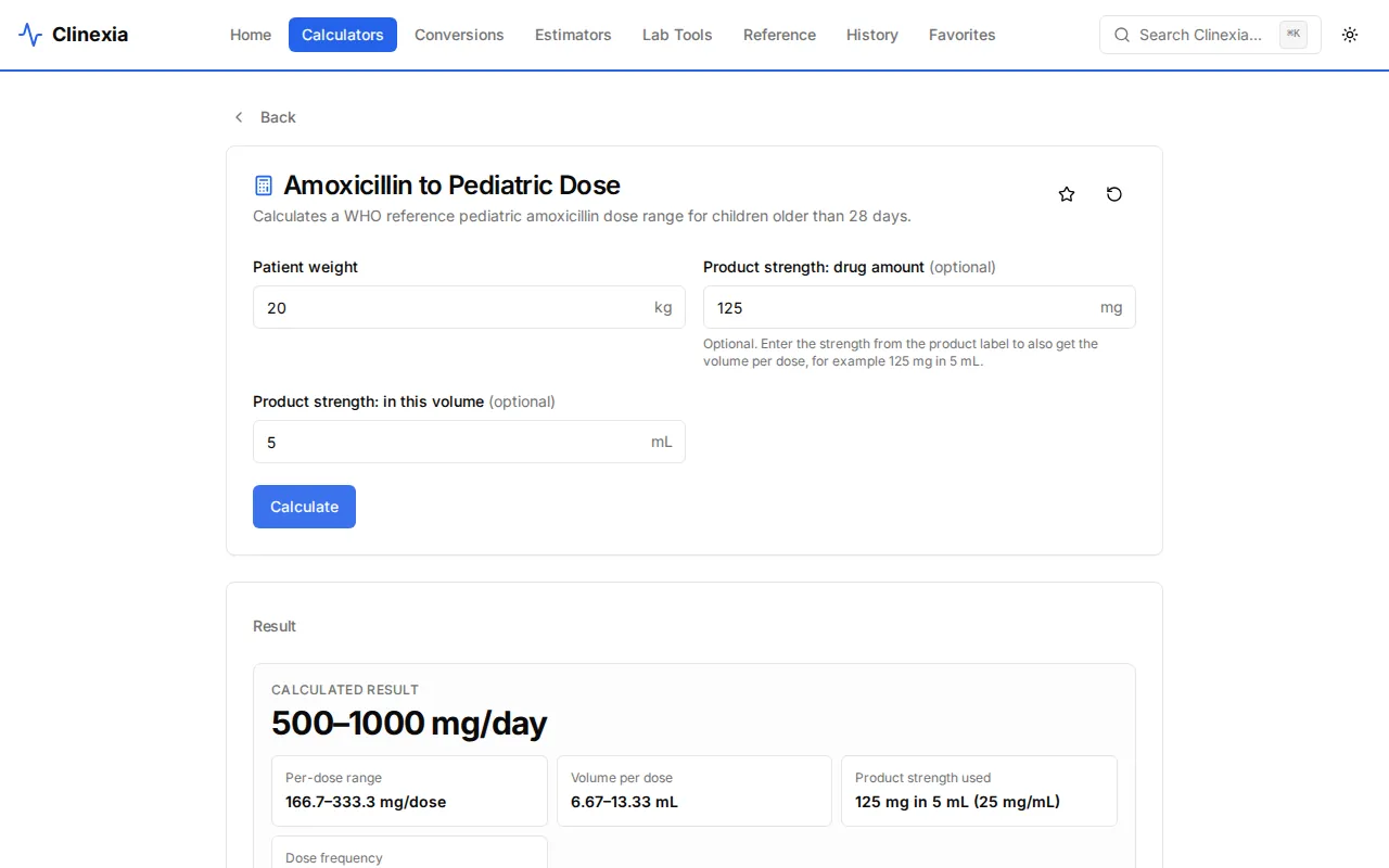 Drug dosing: The dose in mg and the volume in mL per dose